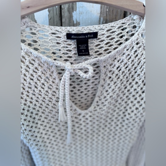 Abercrombie & Fitch Crochet Top Size Small Cream 100% Cotton V Neck Tie … - Picture 7 of 9
